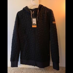 Black Textured ROXY Zippered Hoodie